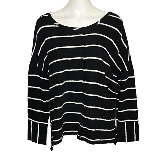 Habitat Clothes To Live In Tunic Top Sweatshirt Size Large Black White Striped - Picture 1 of 8